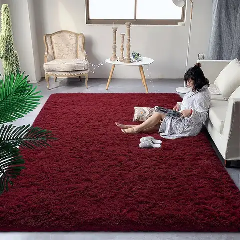 Super Soft Shaggy Rugs Fluffy Carpets,Burgundy Red Area Rug for Living Room Bedroom Room Nursery Home Decor, Non-Slip