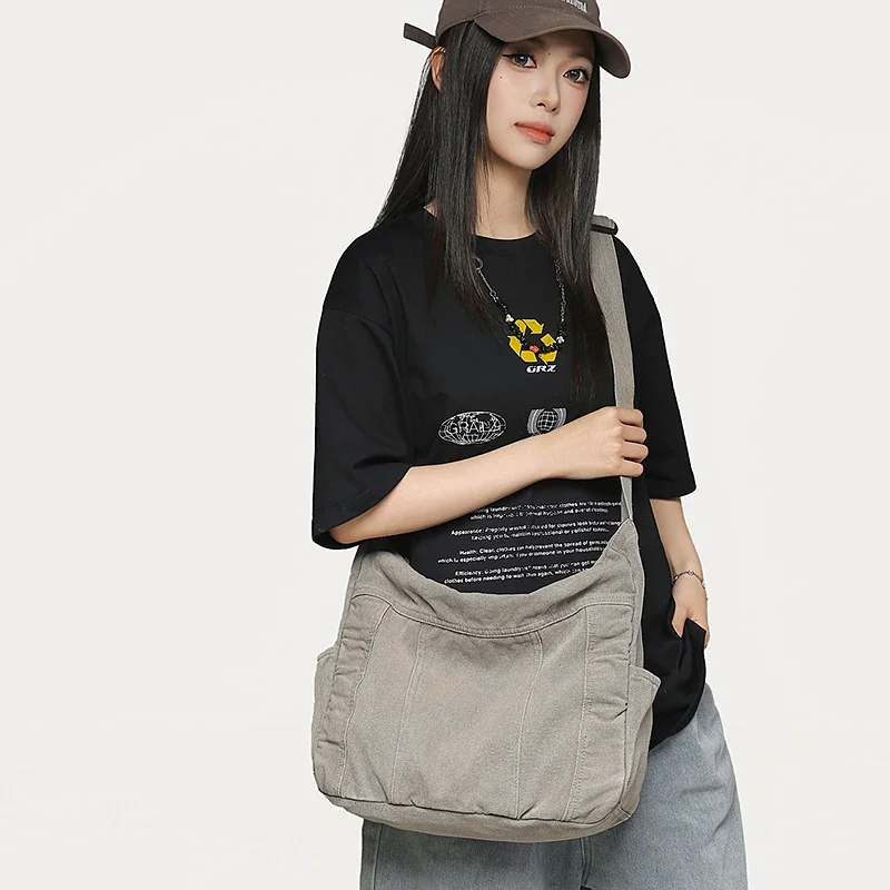 

High Capacity Canvas Women's Bag Couple Shoulder Bag Vintage Eco Bag Y2K Satchels Shopping Handbag Korean Messenger Bag Mailbag
