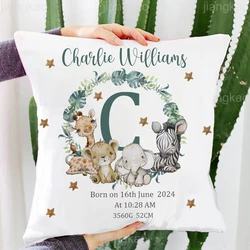 Personalized Safari Animal with Name Pillow Case Nursery Cushion Cover Bedroom Kids Wild Party Decor Pillowcase Baby Shower Gift