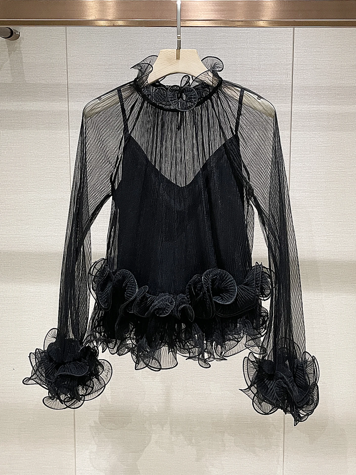 

Ele Bla irt, весна 2026, прозрачная кружевная отделка, цветочный дизайн, роскошная женская блузка с насыщенной девушкой Sle Long Sve