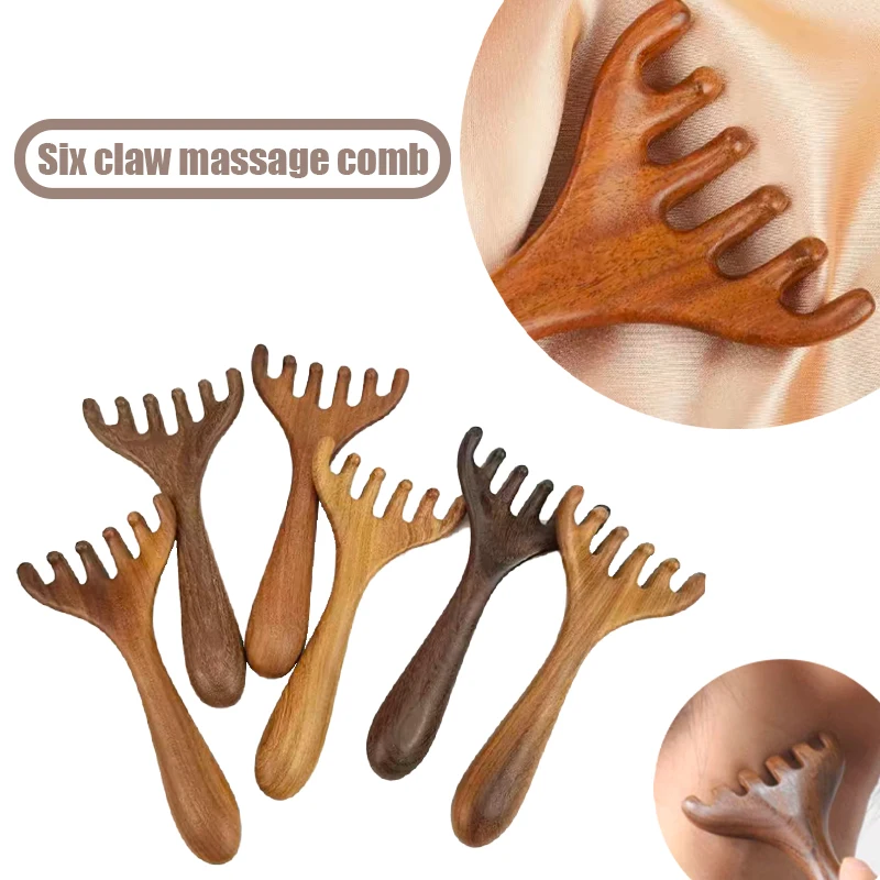 

Wooden Face Lifting Guasha Scraping Massage Anti Static Head Six Claw Massager Promote Blood Circulation