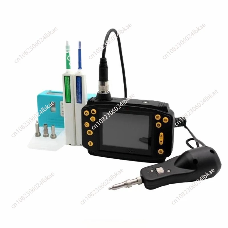Handheld video fiber optic inspection probe microscope and cleaning tool kit for fiber end faces