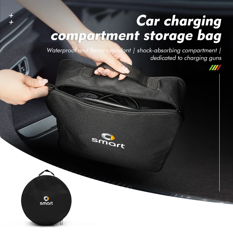 Car Rechargeable Gun Chargers Cable Organizer Storage Bag For Smart Fortwo 451 450 453 Forfour Cabrio Crossblade ROADSTER