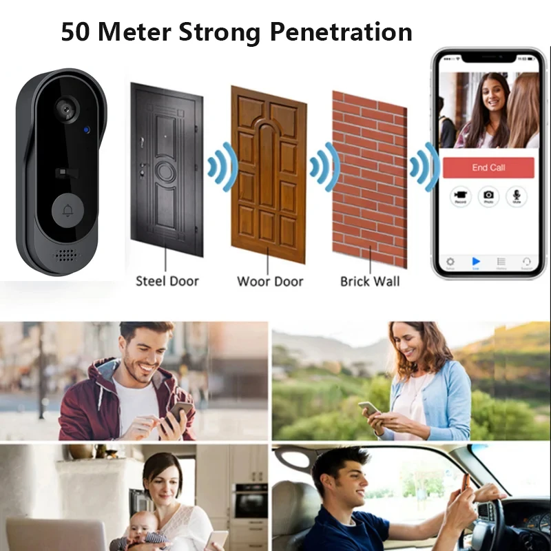 Tuya Smart Home Waterproof Door Bell Night Vision Monitors HD Video Camera 2.4G WIFI Ring Doorbell Wireless Intercom Voice