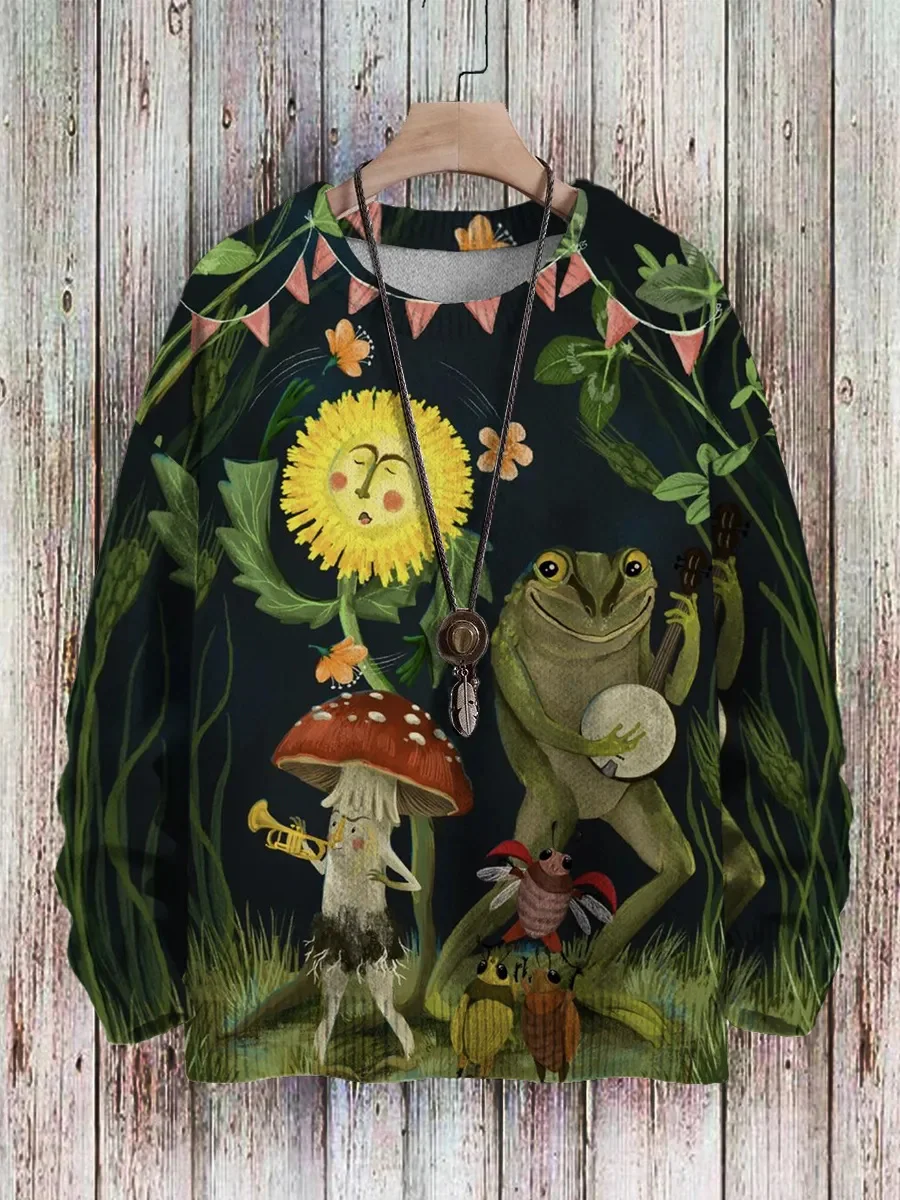 3D Printed Men's Knitted Sweater Winter Casual Warm Pullover with Fun Frog Wolf And Cute Black Cats Pattern Unisex Knitwear