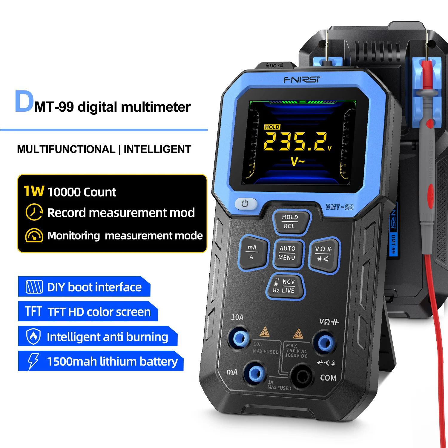 DMT-99 Digital Multimeter True RMS 10000 Counts 2.4inch NCV Voltage Resistance Frequency Tester Temperature Measurement Meter