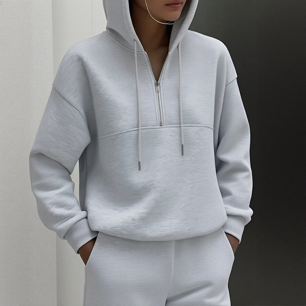 الخريف الشتاء هوديي المرأة عارضة مستقيم الأكمام تناسب نمط الملابس مستقيم الأكمام الديكور خالية مريحة أعلى