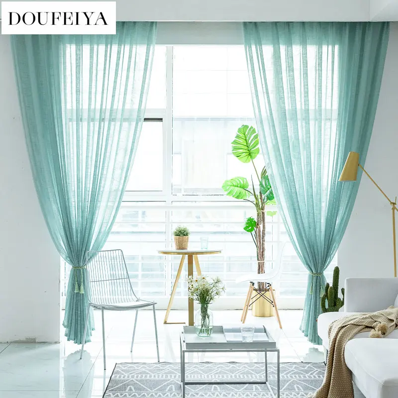 Thickened cross big belly linen gauze living room bedroom window gauze modern minimalist plain gauze curtain