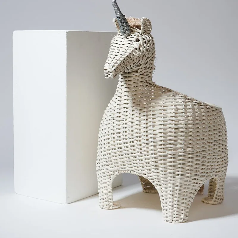 Creative rattan weaving unicorn zebra imitation animal toy storage basket furniture creative children's room decoration ornament