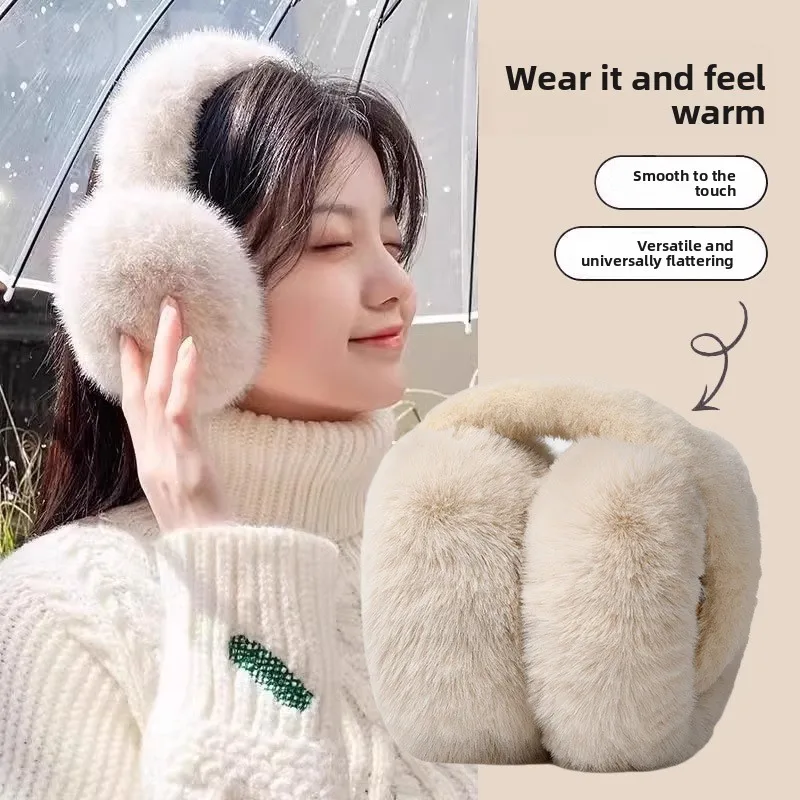 Orejeras de felpa, cubiertas para los oídos cálidas de invierno para mujer, cubiertas para los oídos, cubiertas para los oídos anticongelantes para estudiantes de moda, plegables