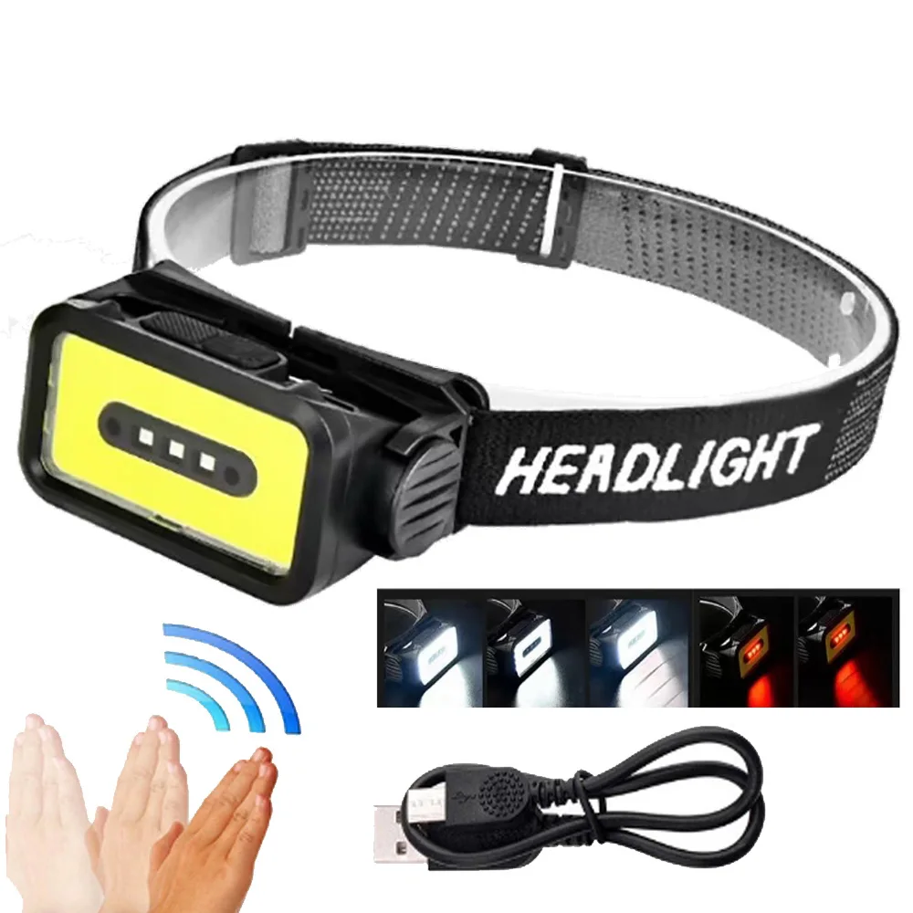 

Super Bright Led Headlamp Portable COB Sensor HeadLight With USB Rechargeable Built in Battery Headlights For Fishing Camping