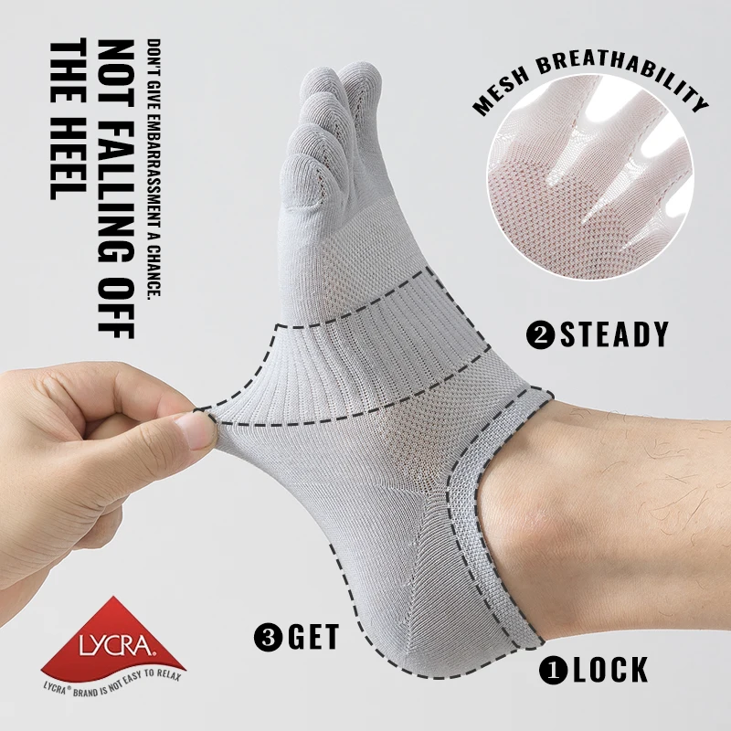 MiiOW Pure Cotton Five Finger Short Socks Men Sweat Absorbent Antibacterial Breathable Mesh Boat Socks Running Sports Toe Sock