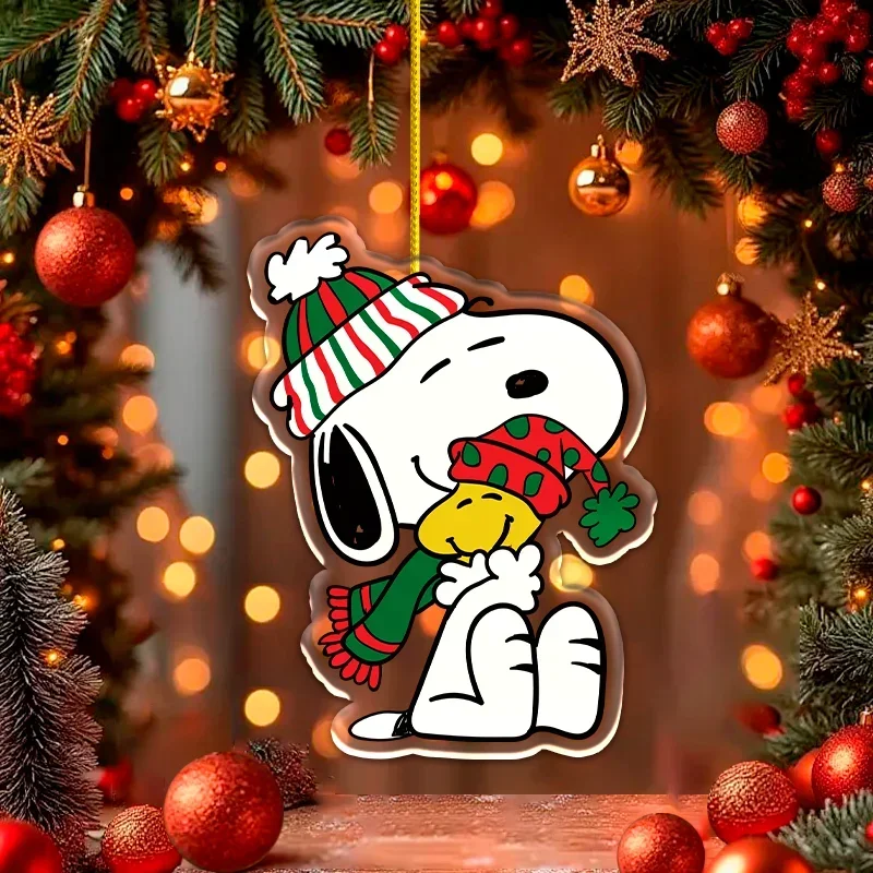 8cm Snoopy New Year Party Snoopy DIY Garden Pendant Decoration Christmas Holiday Gift Acrylic Keychain Christmas Tree Decor