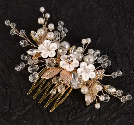 

Свадебный головной убор, искусственный цветок, расческа для волос со стразами и бисером, свадебные аксессуары для волос для невесты, подружек невесты