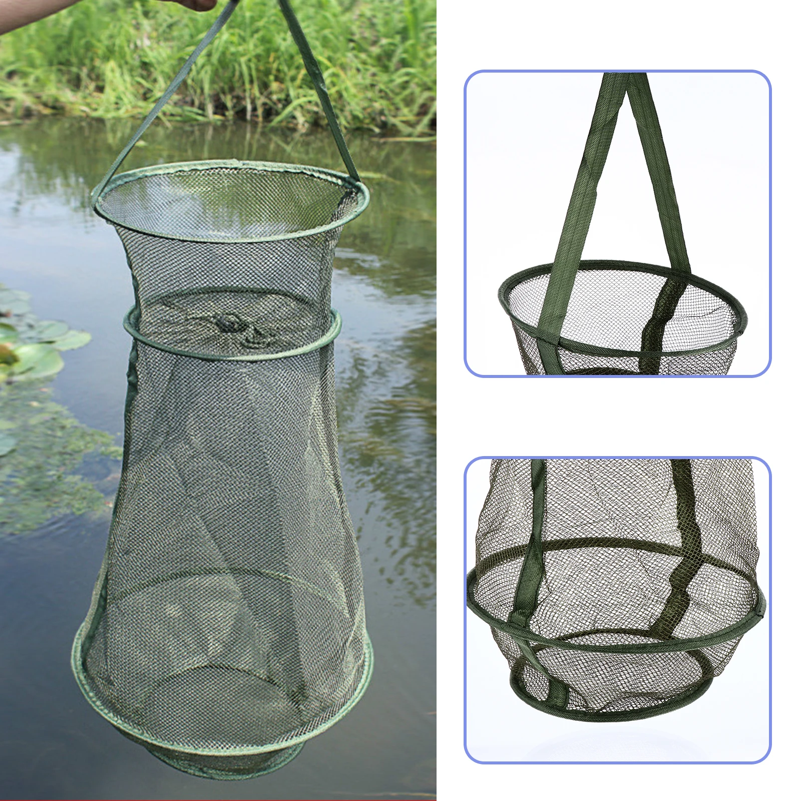 

Foldable Fishing Shrimp Trap Cage Net 4 Spring Frames Durable Nylon Lightweight Portable Outdoor Tool Suitable Fish Crabs Shrimp