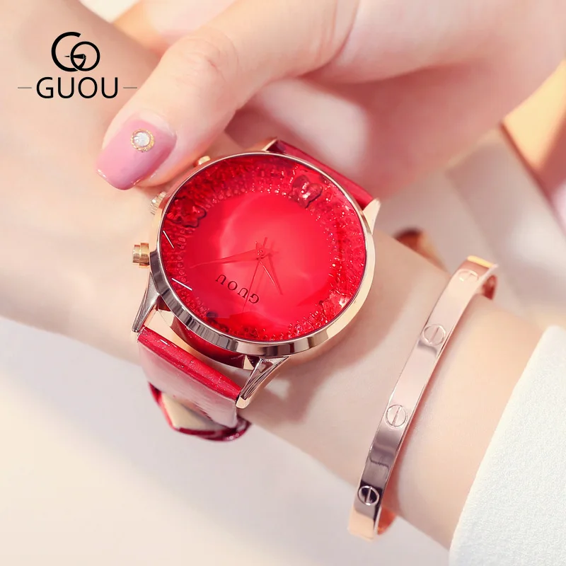 Fashion Guou Hk Top Brand Womens Watches Luxury Big Dial Quartz cinturino in vera pelle impermeabile orologio regalo Casual Reloj Hombr