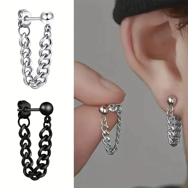 1/4 Pairs Of Stainless Steel Black Silver Color Earrings, Punk Fashion Unisex Earrings Set For Men And Women Ear Buckle Gifts