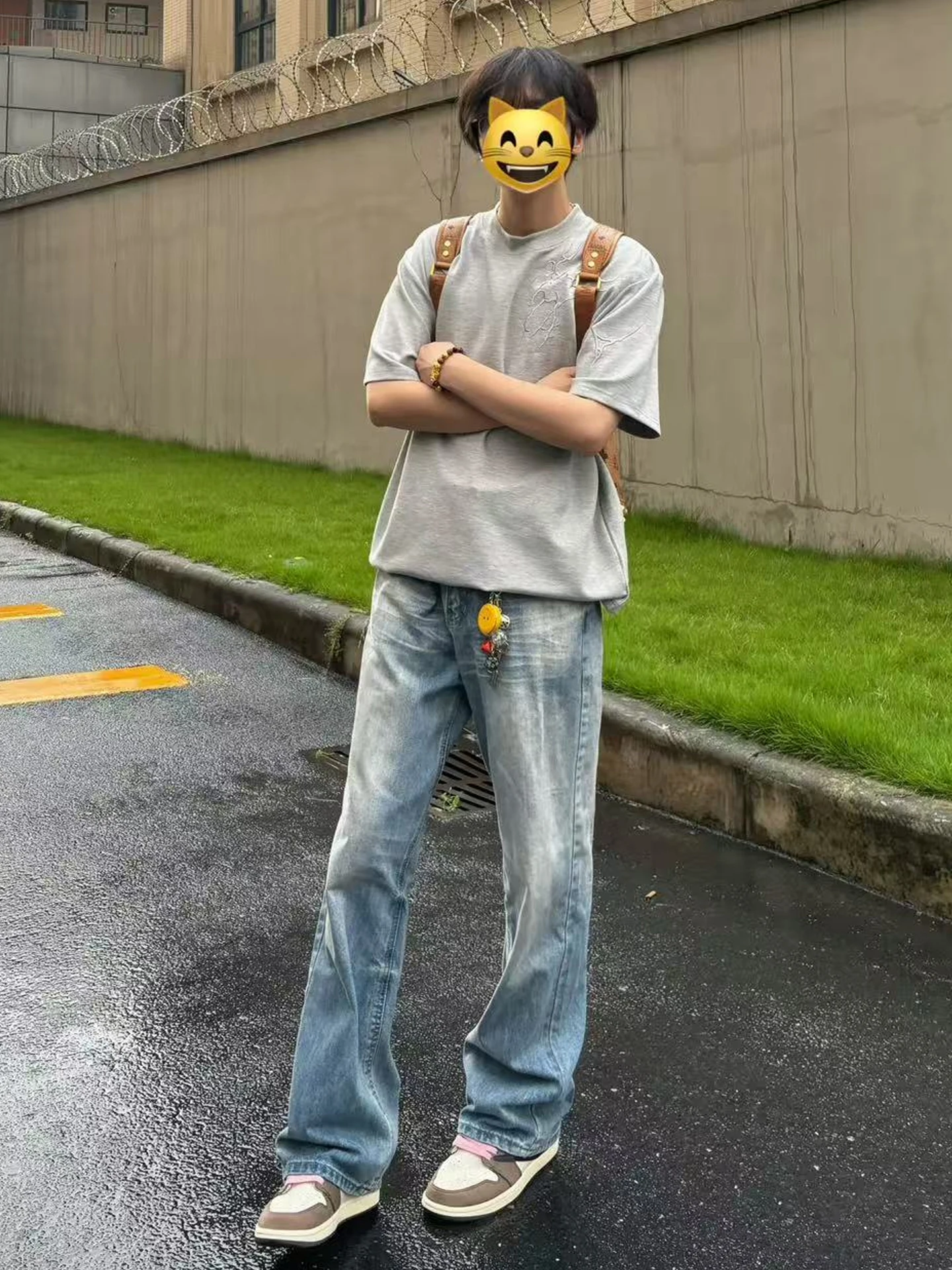 

Светло-голубые джинсы-слим для мужчин, летние тонкие прямые джинсы-клеш, в американском стиле, повседневные, для молодежи