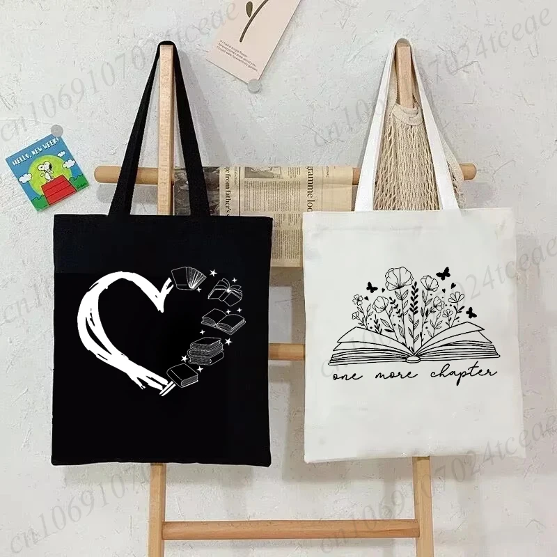 Book Lover Canvas Tote Bag Women Shopping Bag Fashion Heart of Books Teacher Print Casual Handbag Side Bag Reading Ladies Totes