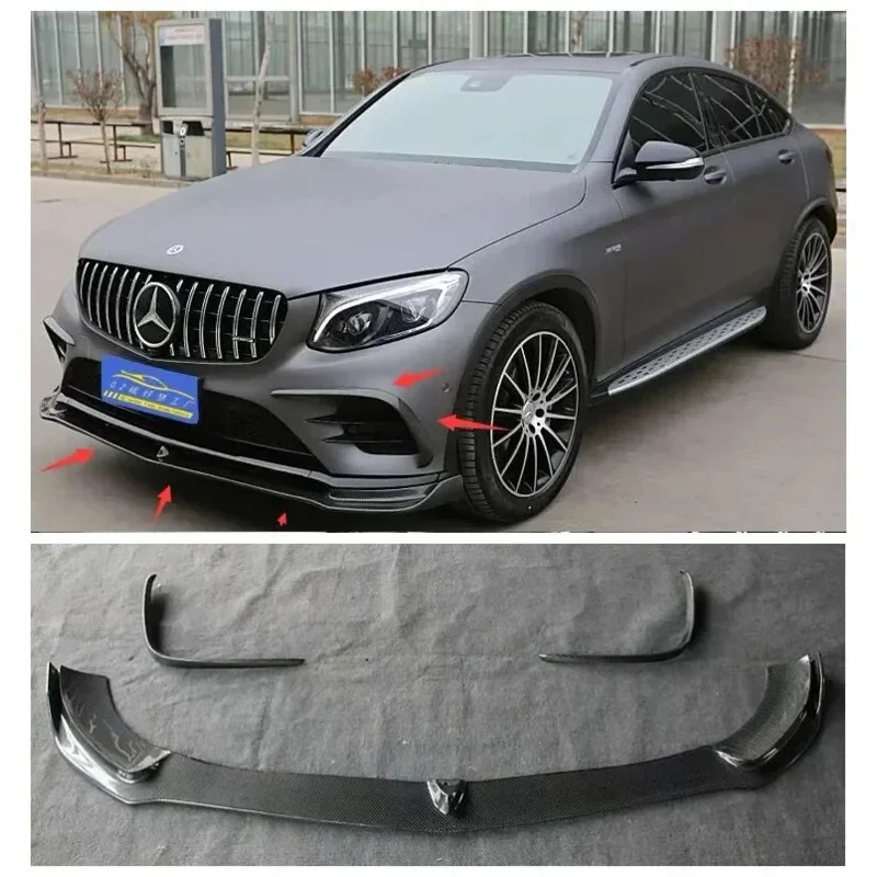 For Mercedes Benz GLC260 L300L 2017 2018 2019 Real Carbon Fiber Trunk Front Bumpers Lip Splitter Wind Knife Cover Body Kit