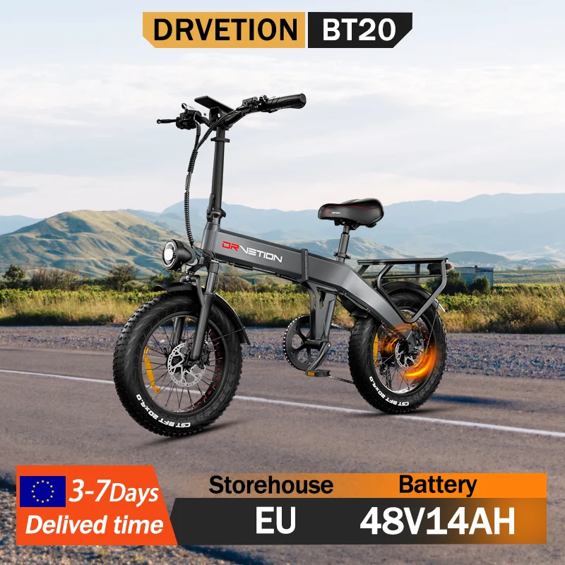 DRVETION BT20 Bicicletta elettrica pieghevole Motore potente Batteria 48V14AH Bicicletta elettrica Pneumatici fuoristrada da 20 pollici Freni idraulici E-bike