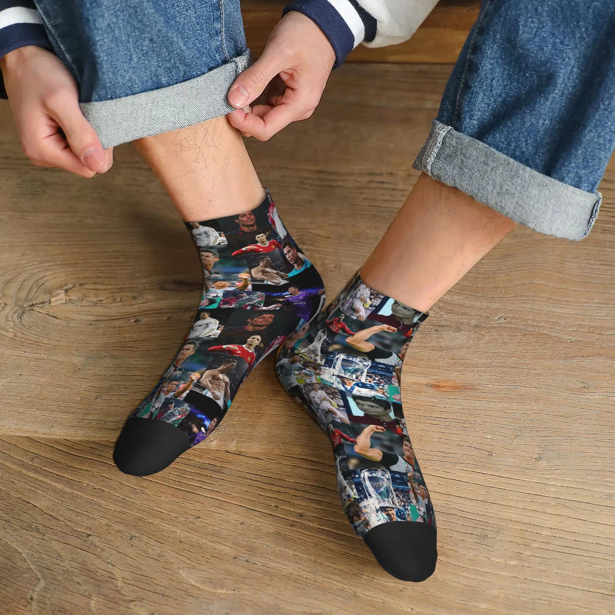 

All Seasons Ronaldo collage CR7 Socks Harajuku High Quality Sport Middle Tube Socks Soft Fashion Stockings for Men Women Gifts