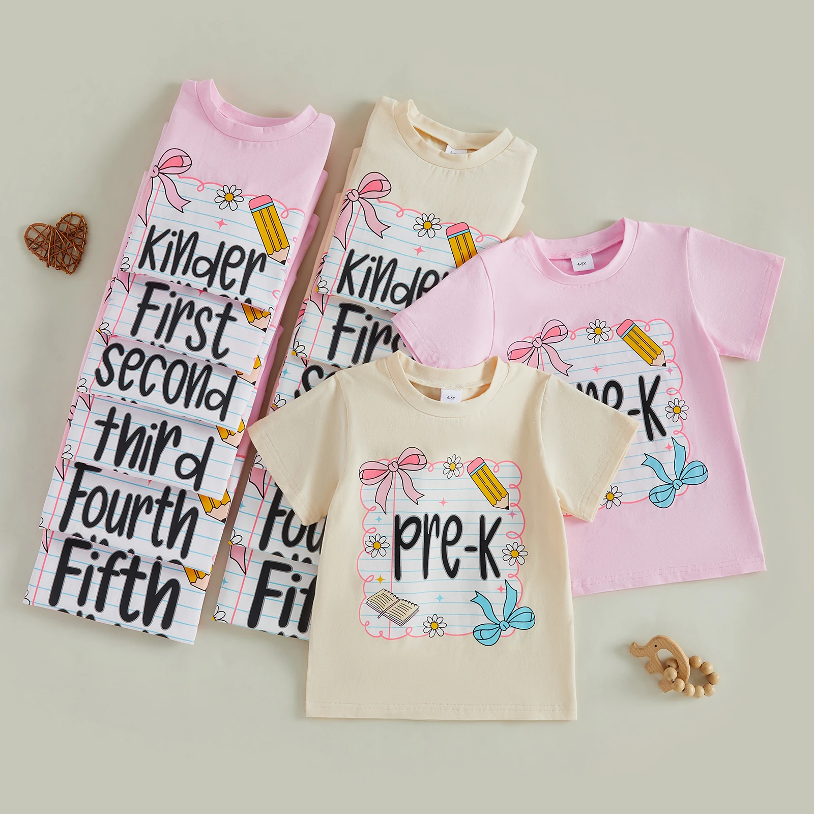 4-11Y Back to School T Shirts for Little Girls Short Sleeve Crew Neck Grade Themed Print Casual Summer Children's T-Shirts Tops