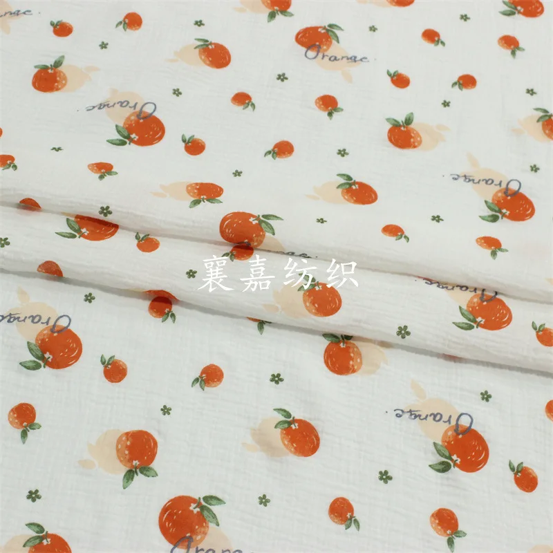 135x50cm Fresh Double-Layer Cotton Crepe Fruit Orange Printed Gauze, Making  Pajamas Home Wear Sewing Cloth