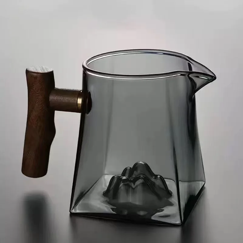 Wooden Handle Snow Mountain Fair Cup Household High Borosilicate Glass Tea Sea Tea Divider Square Glass Guanshan Cup