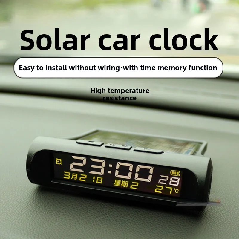 Useful Solar Powered Car Dashboard Clock with Thermometer, LED Backlight Auto Brightness Calendar Display