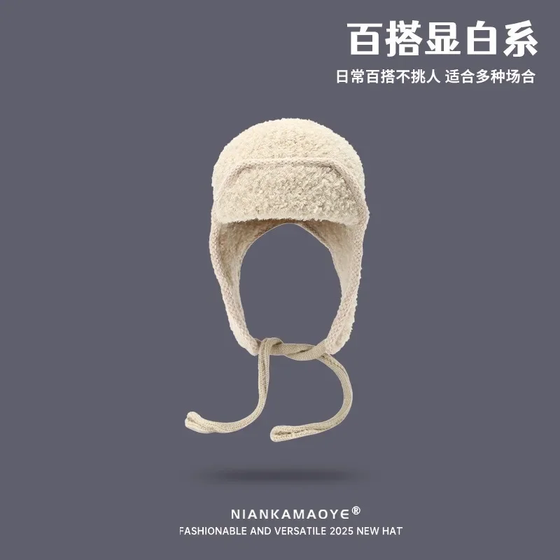 Autumn Winter New Korean Fleece Ear Cover Hat Fashion Warm Large Size Knit Beanie Women EU US