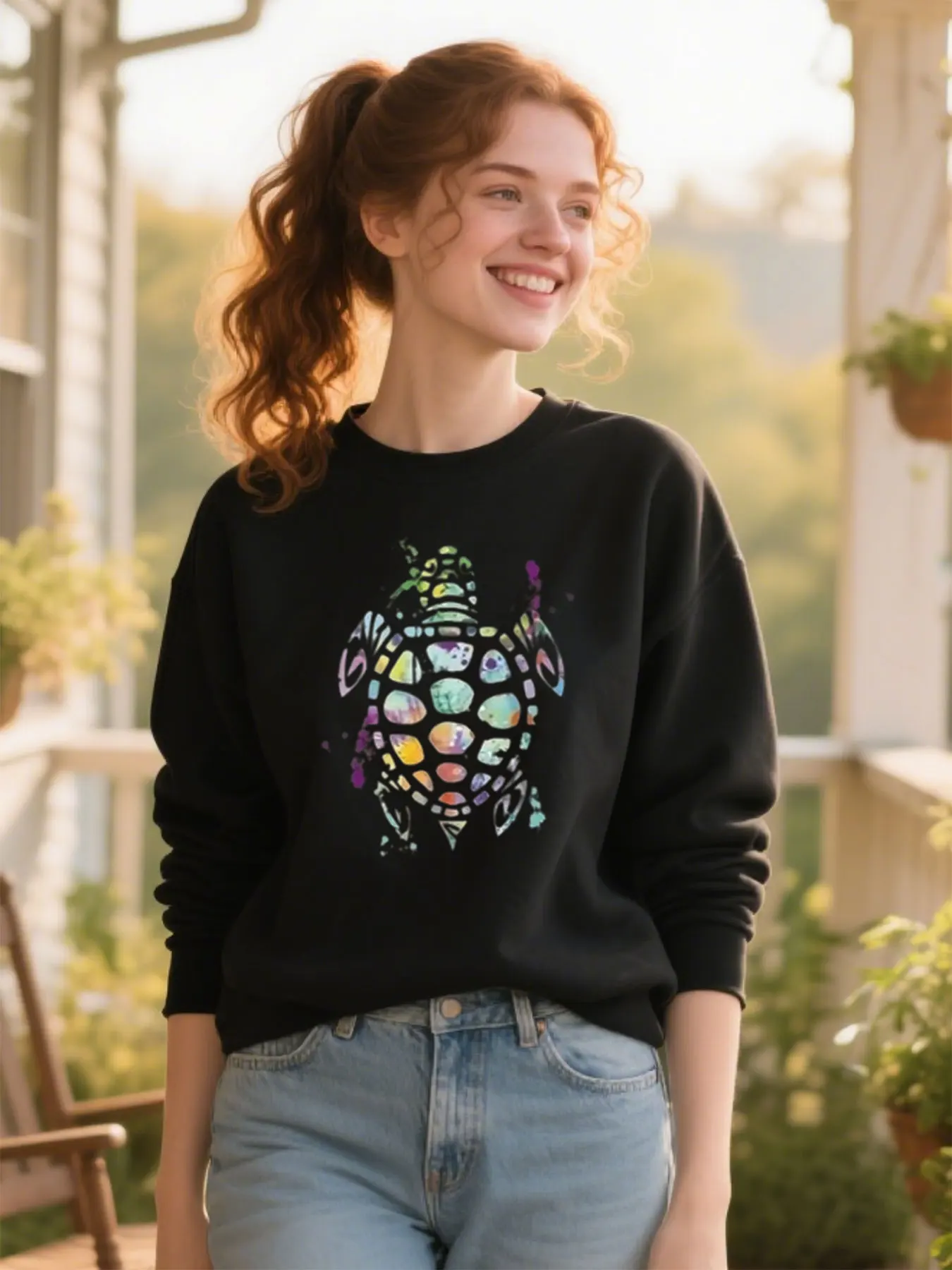

Soft Cotton Unisex Crewneck Sweatshirt With Abstract Color Splatter Turtle Graphic Comfortable Daily Casual Christmas Gift​