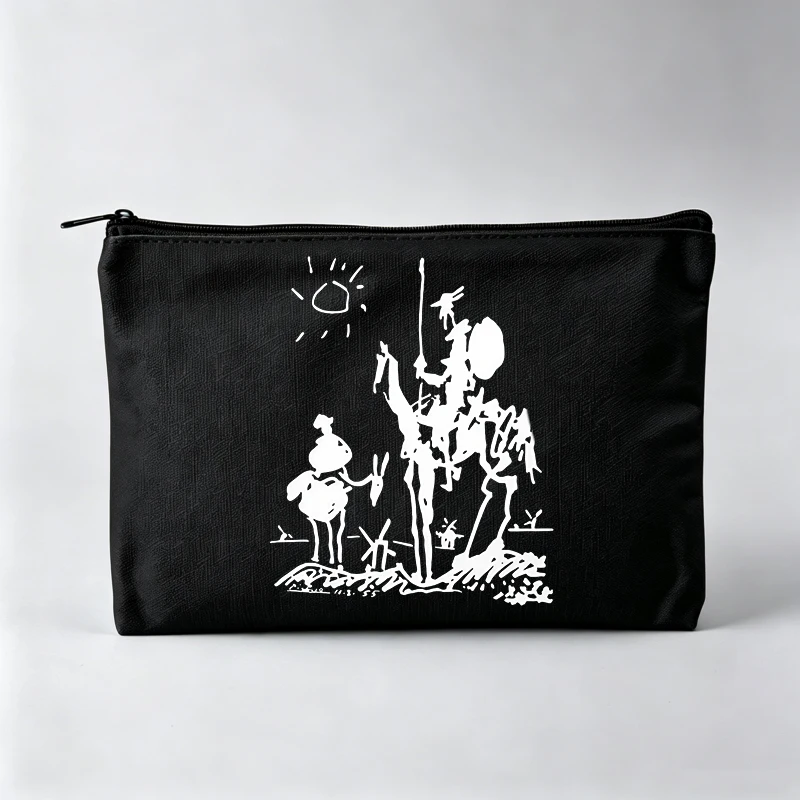 Women's Don Quixote Inspired Graphic Makeup Bag, Artistic Print Cosmetic Pouch for Daily Use