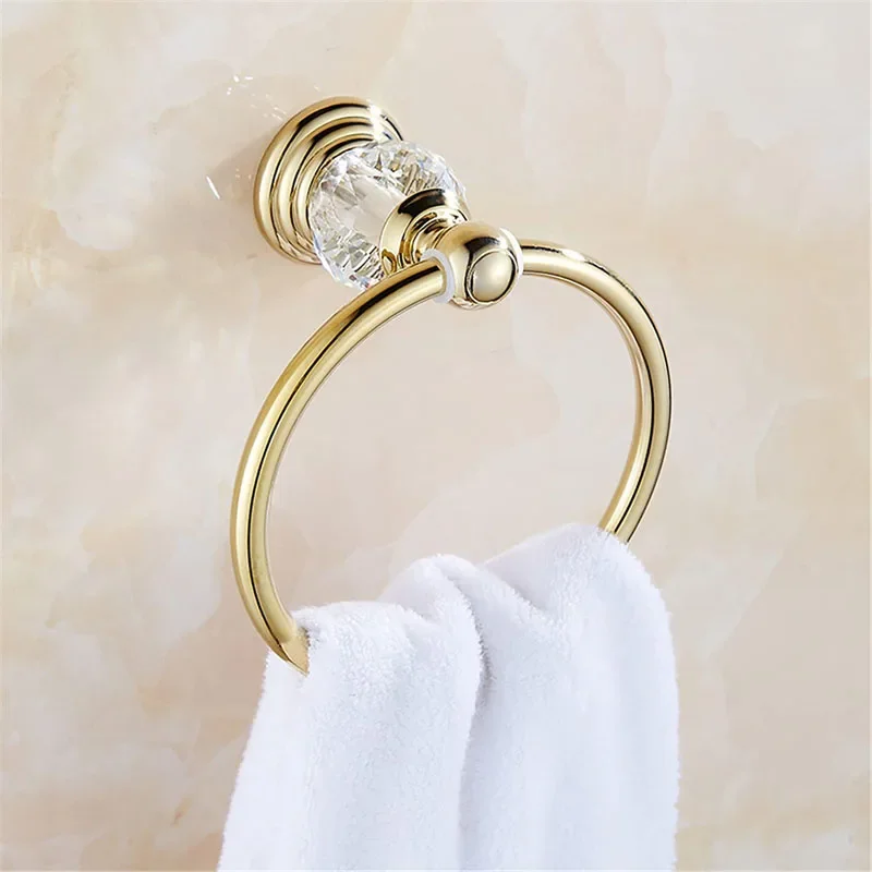 4 Pieces Gold Bathroom Accessories Sets Brass&Crystal Retractable Towel Bar Wall Mounted Paper Rack Bathroom Hardware Set 4