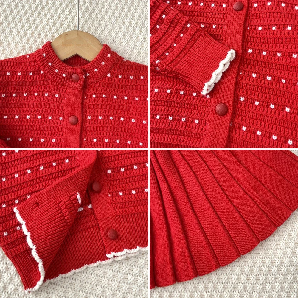 Herbst- und Winterkleidung für Mädchen: Langärmeliger Strickpullover, Strickjacke + Plissierter Kurzrock, Süße und Niedliche Prinzessinnenkleidung für Kinder – Detail 17