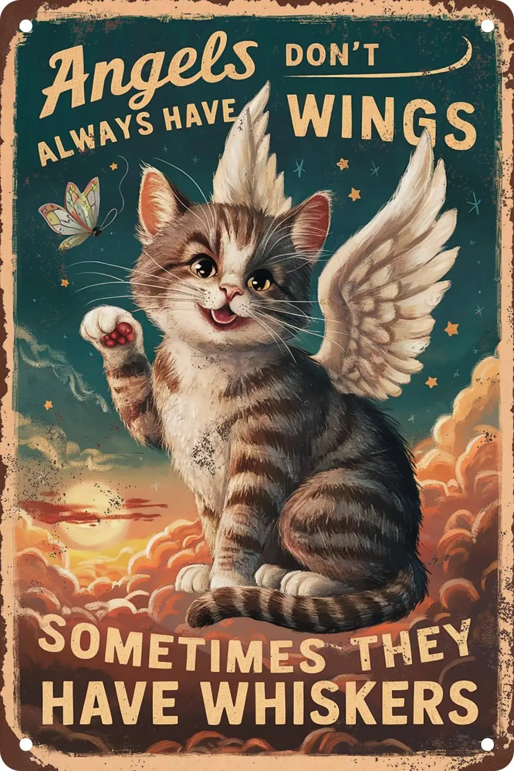 Angels Dont Always Have Wings Sometimes They Have Whiskers Vintage Metal Tin Sign Cat Lovers For Home Room Living Room Wall Deco