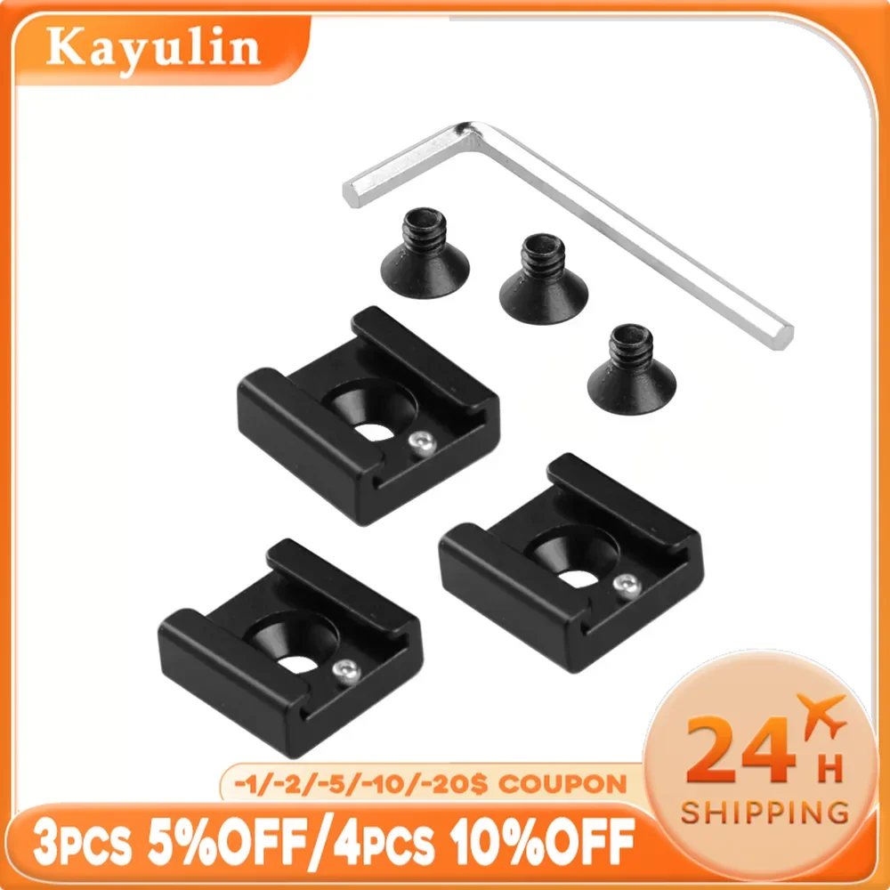 KAYULIN 1/4 inch Hot Cold Shoe Mount for Flash Light DSLR Rig Blackmagic Cinema Camera Cage (3 pcs pack)