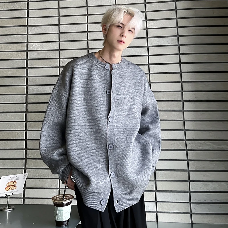 LUZHEN 2025 جديد الكورية فضفاض وسيم كم طويل سترة مشغولة من الصوف الرجال موضة عالية الجودة الجولة الرقبة سترة غير رسمية JY3464