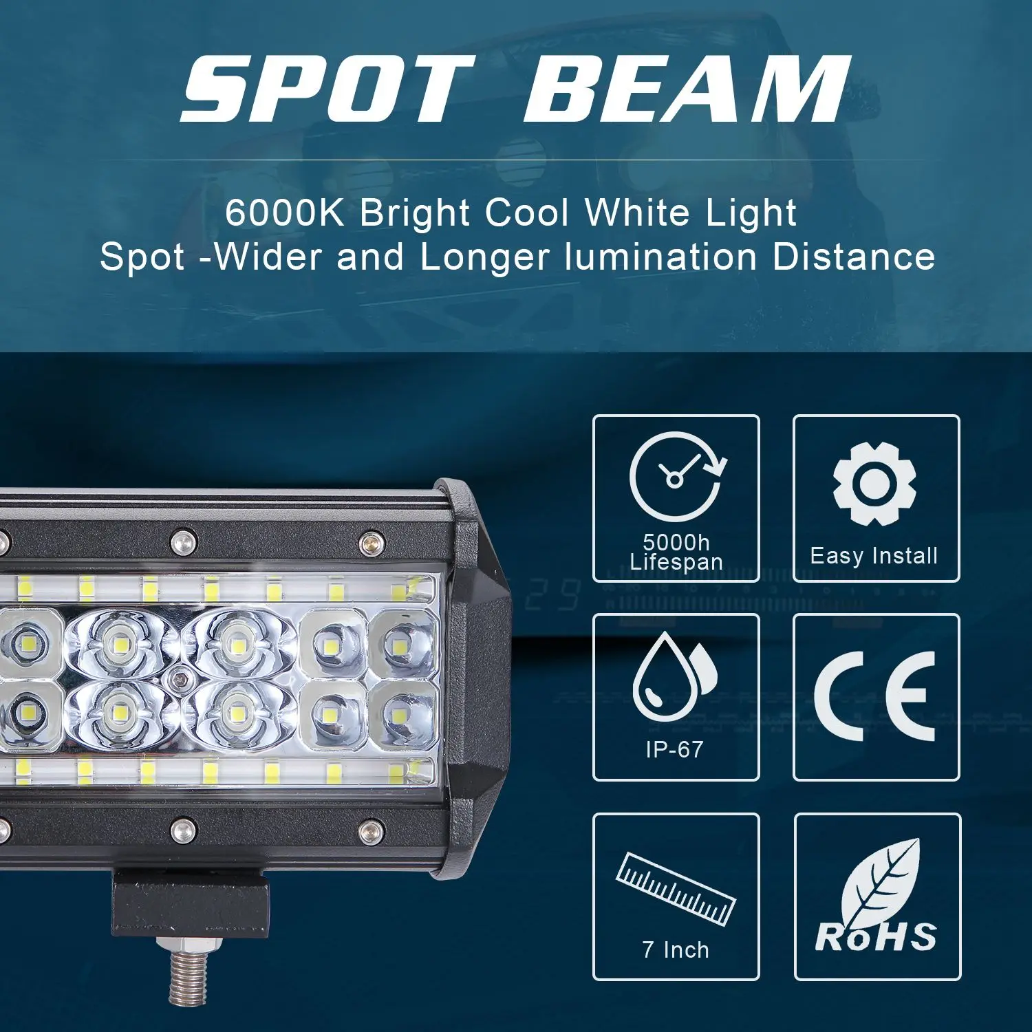 LED 작업 라이트 바 플러드 콤보 포드, 오프로드 트랙터 운전, 280W, 6000K, 28000Lm, 1 개