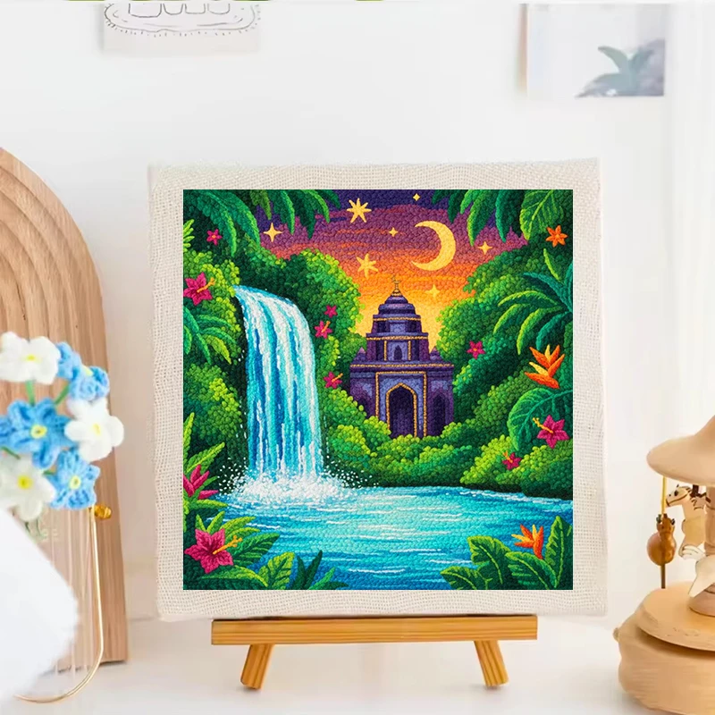 25x25cm Punch Needle Embroidery Starter Kits For Beginner Adult Fairy Castle Scenery Rug Hooking Set Needlework Cross Stitch Diy