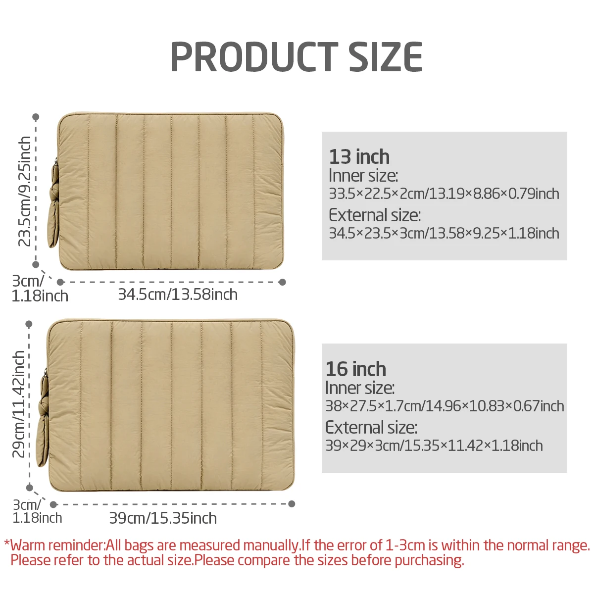Puffy Laptop Sleeve Quilted Padded Laptop Case Soft Protective Computer Bag Notebook Cover 13 Inch 16 Inch Lightweight Portable