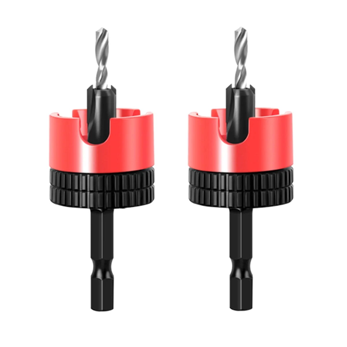 N18R 2PC Woodworking Limit Countersink Drill Non Slip Hexagonal Shank with Bearing Adjustable Step Drill Screw Opener