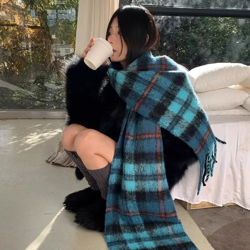 

Épaissi islande bleu решетка écharpe femmes hiver chaud laine atmosphère для студентов, студенческий кад плюс чехол для мужчин