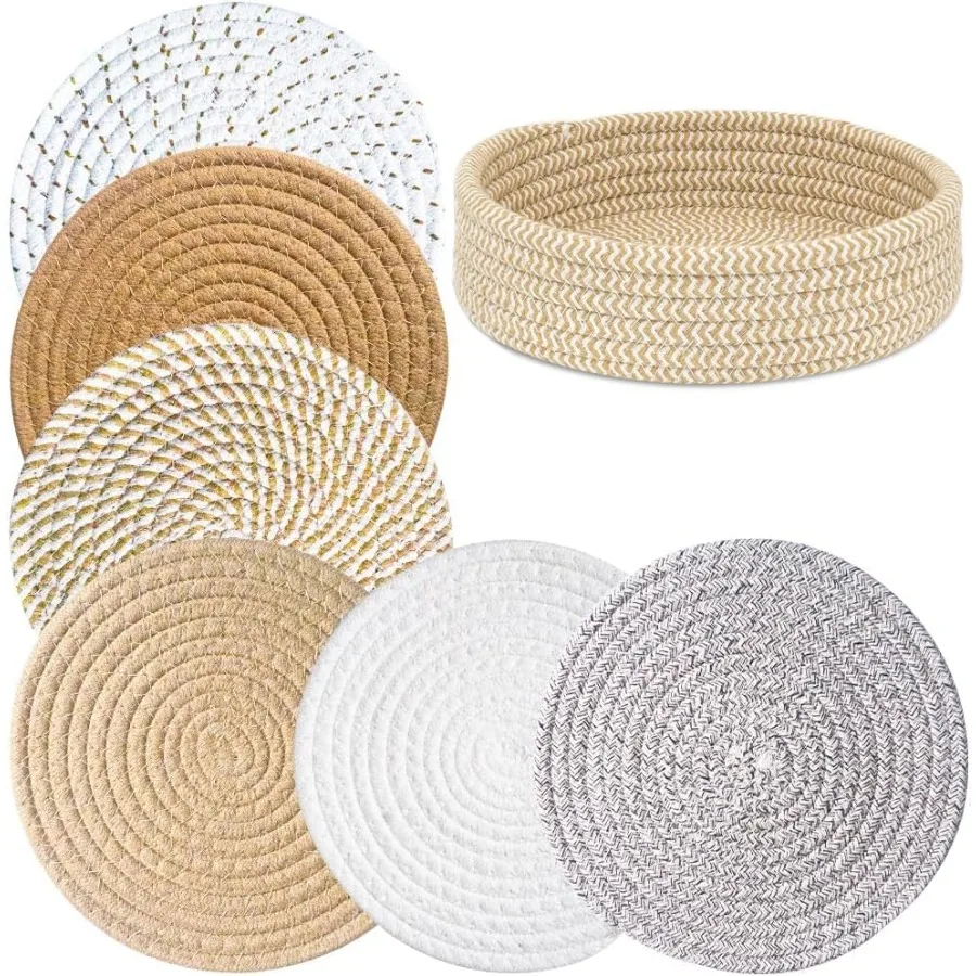 

8 Ih Trivets for Hot Dishes Hot Pads with Storage Basket Pot Holders for Kitchen 6 PCS Heat Resistant Mats Protect Counter Home