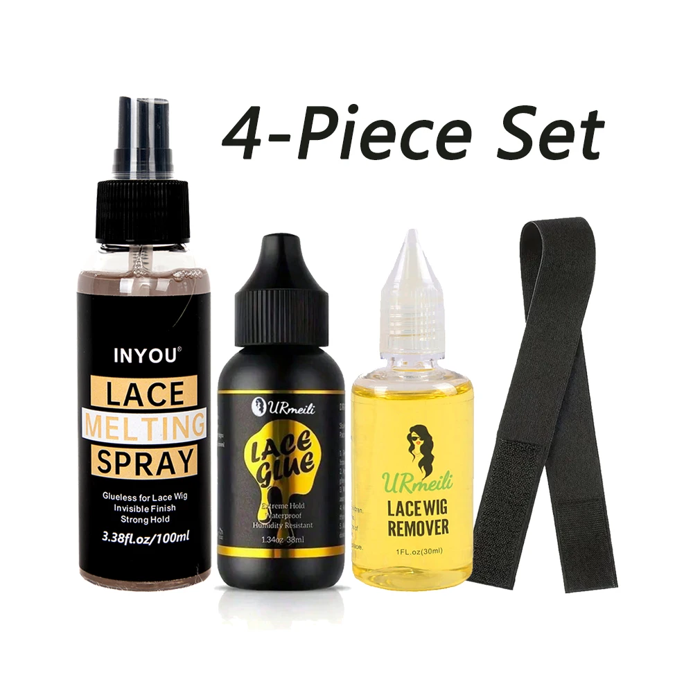 4-delige pruikaccessoire Lace Front pruiklijm, Lace Bond smeltspray, pruiklijm, lijmverwijderaar, natuurlijke en zachte formule