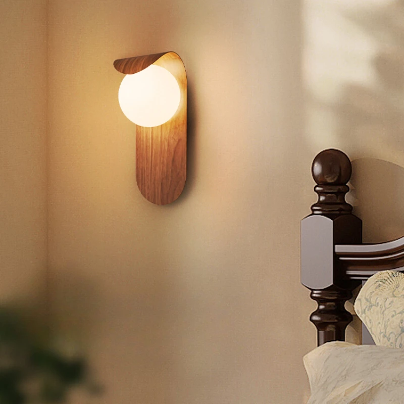 Retro bedroom bedside atmosphere wall lamp log wind