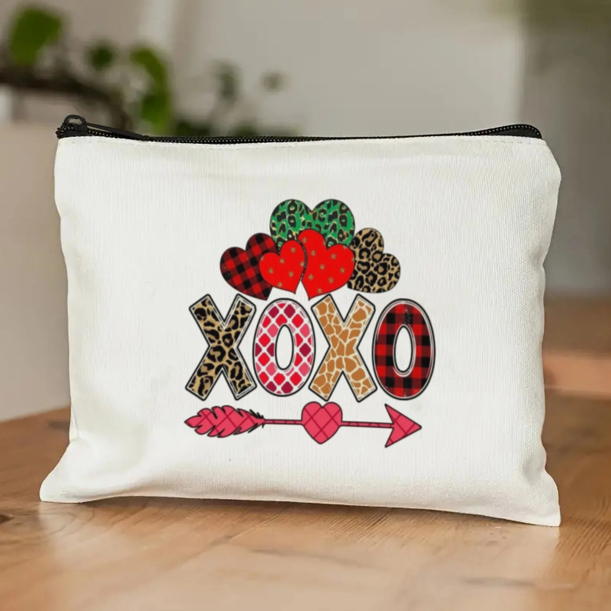 

Sweet Romantic “XOXO” Cosmetic Bag Blush Pink with Overlapping Lips & Heart Confetti Spread Love in Makeup Beauty Storage