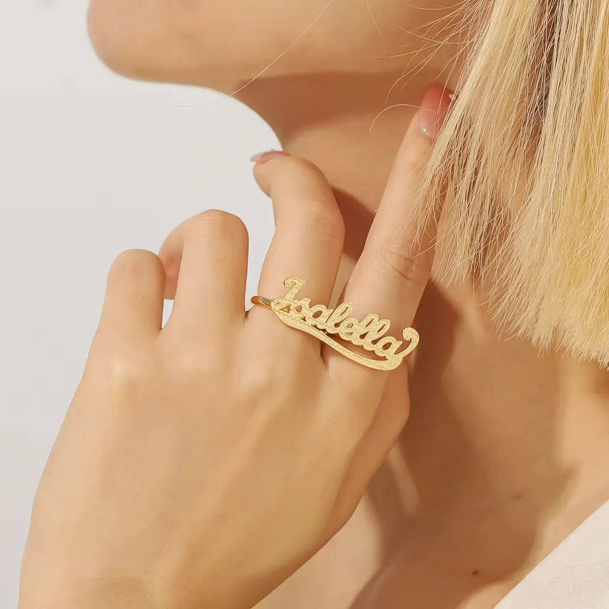 

Customized Two Finger Name Ring 18K Gold Plated Personalized Nameplate Ring Daily Accessories Women's Jewelry Christmas Gifts