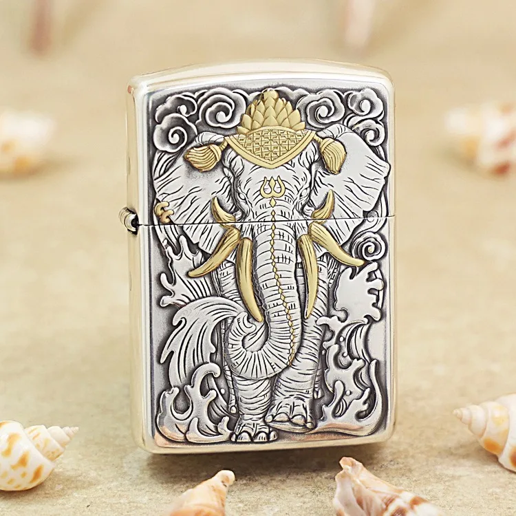 Genuine Zippo Ghost King Six Toothed Elep oil lighter copper windproof cigarette Kerosene lighters Gift