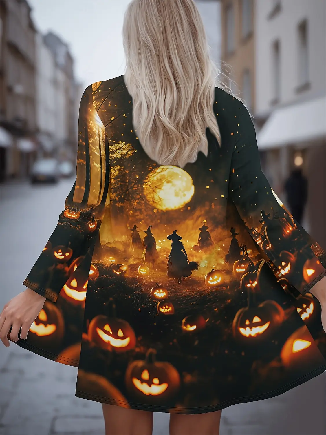 2025 cardigã feminino de manga comprida fantasma com estampa 3D de Halloween, frente aberta de poliéster, cobertura leve, casaco casual de outono